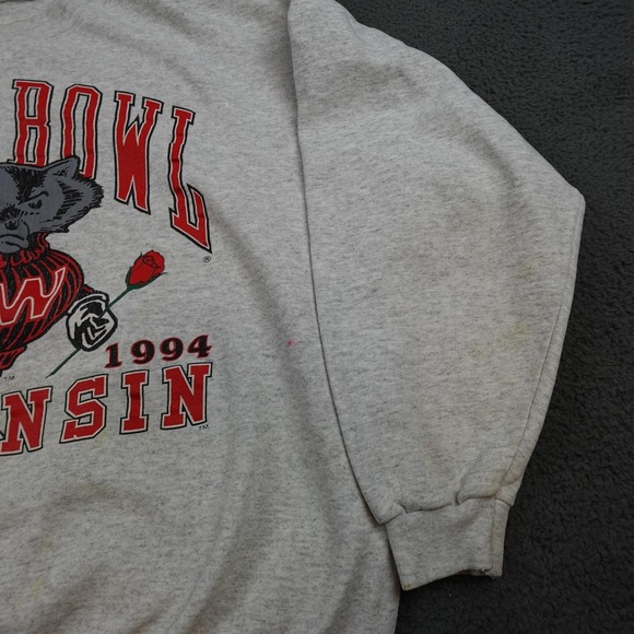 Vintage Wisconsin Badgers Sweatshirt Mens XL Gray Rose Bowl Galt Sand 90s - Picture 4 of 12